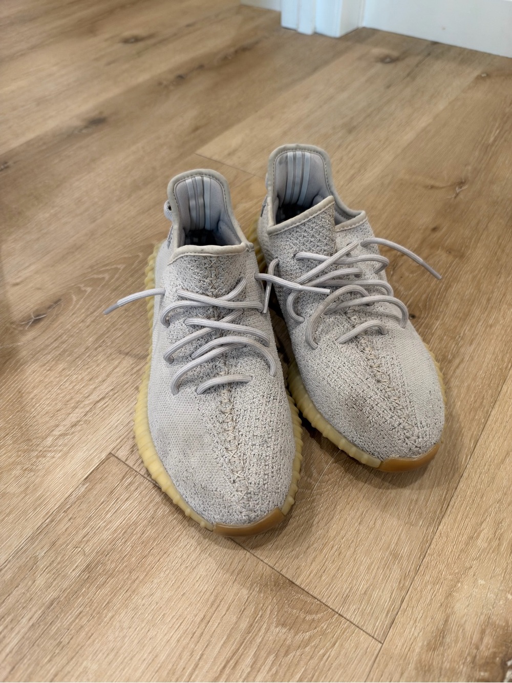 Yeezy Boost Sesame Low-Top Knit Sneakers in Light Beige with Gum Sole
